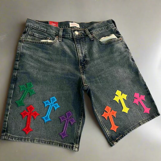 Custom Jorts Multi Color Crosses